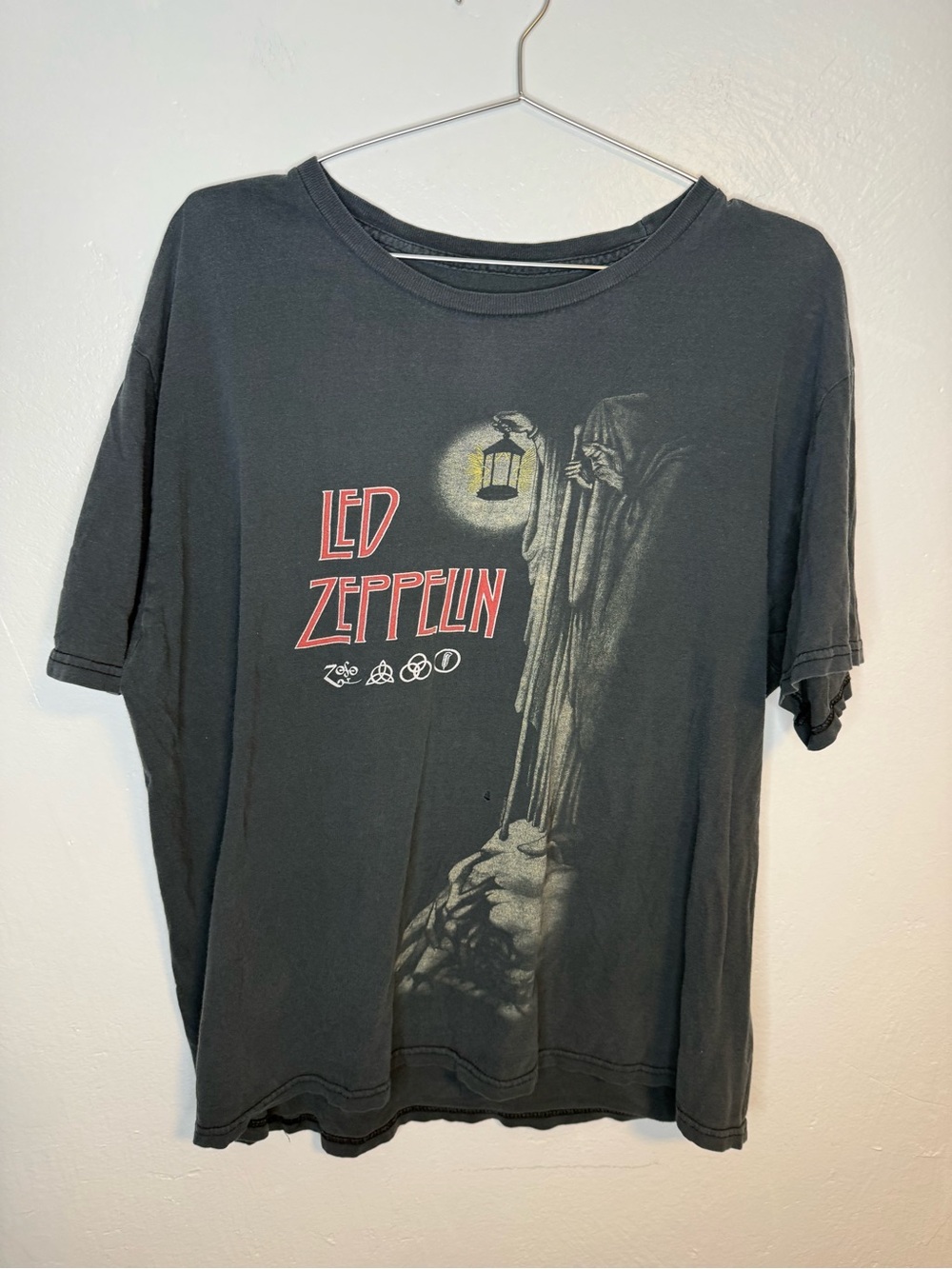 Led Zeppelin Hermit Graphic Band Tee XL Black Vintage Wash Rock T-Shirt